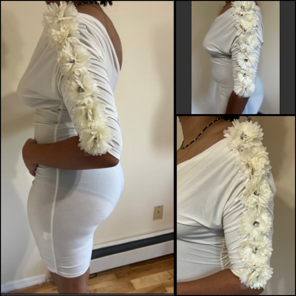 ONE SHOULDER FLOWER WHITE DRESS…Sz M…